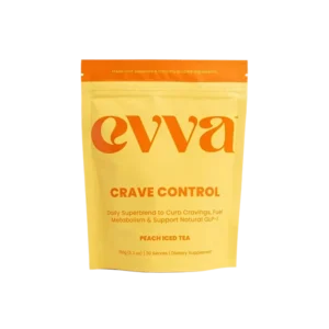 Yellow stand-up pouch labeled 'CRAVE CONTROL' Peach Iced Tea, a dietary supplement