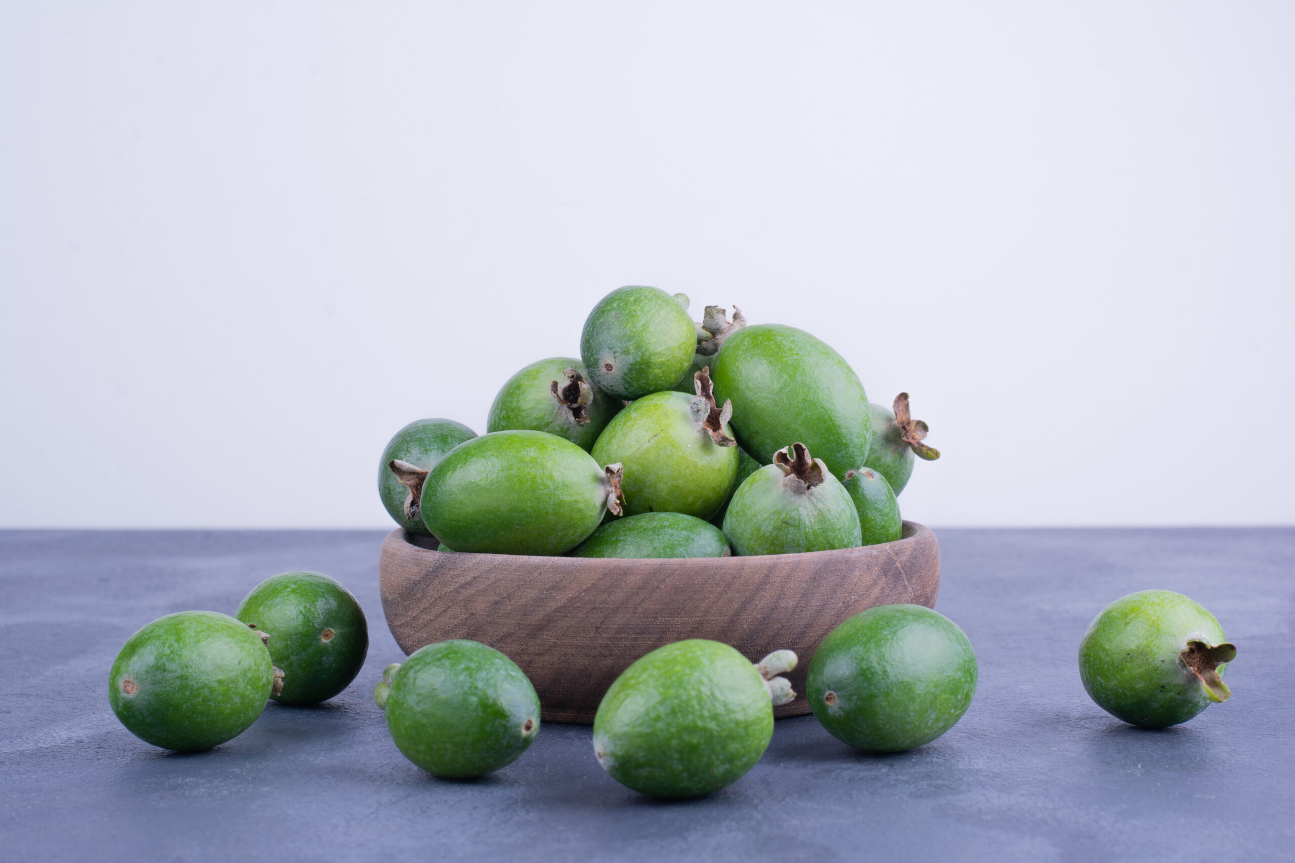 Fresh New Zealand feijoa fruit Bowl of fresh whole New Zealand feijoas, the fruit sourced for Feiolix